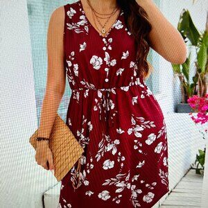 Burgundy Floral Print Dress, size 1X